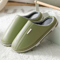 Mens Womens Indoor Home Shoes Warm Shoes Soft-soled Cotton Slippers Waterproof Leather House Slippers Man Cotton Shoes