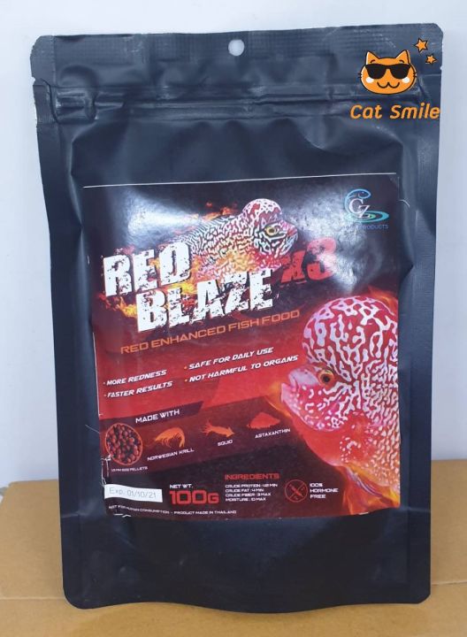 อาหารปลา-อาหารเร่งสี-red-blaze-100-กรัม-สูตรเร่งแดง-อาหารปลาหมอสี-red-blaze-100กรัม-red-enhancer-fishfood-ใช้สารสกัด-พริกปาปิก้าเสริมแคโรทีนอยด์เเละแอสต้าแซนทีน-เร่งสีแดงทันใจ-ภายใน30วันทันใจใน-30-วัน