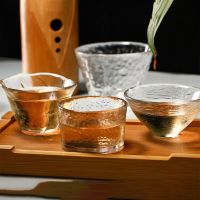 ถ้วยชาใบเล็กแก้วทุบทำด้วยมือสไตล์ญี่ปุ่นทำจากคริสตัลถ้วยเหล้าสาเกชุดชากังฟูโบราณถ้วยแก้วน้ำชา