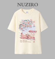 NUZIRO เสื้อยืดแขนสั้นสำหรับผู้หญิงพิมพ์ลายคลาสสิกคอตตอน