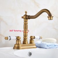 Double Handles Double Holes Bathroom Basin Faucet Antique Bronze Standard Size Mixer Taps