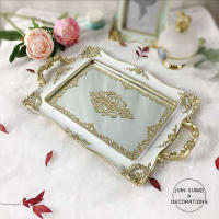 Mirror Glass Storage Tray Gold Rectangle Fruit Plate Desktop Jewelry Display Tray Plate Bathroom Storage Cosmetic Container