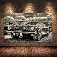 Ford Mustang Classic รถศิลปะบนผนังแบบย้อนยุคภาพตกแต่งบนโปสเตอร์และพิมพ์ Vintage รถผ้าใบวาดภาพสำหรับห้องนั่งเล่น