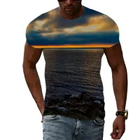 Summer Men Casual The Sea graphic t shirts 3D Trend Landscape Pattern Printing T-shirt Interesting Hip Hop Harajuku t-shirts Top