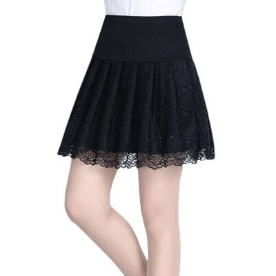 ‘；’ ALSOTO Summer Style  Skirt For Girl Korean Women Clothing Faldas Lace Solid Color High Quality A-Line Mini Pleated Skirt