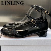 hot【DT】 Fashion Round Toe Mary Patent Leather Womens Shoes 2023 Designer Thick Heel Pumps Buckle Ballet Woman