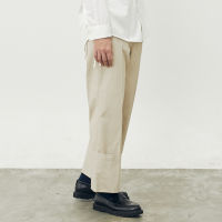 Headboyy - กางเกงทรงกระบอกหลวม พับชายขา - FOLDED HEM STRAIGHT TROUSERS - Beige