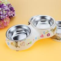 Dog Feeder Double Removable Stainless Steel Dog Bowl With Melamine Plastic Base Pet Dinner Dish Feeding And Watering Supplies