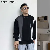 EERSHENSHI เสื้อแขนยาวชายทันสมัย,เสื้อผู้ชายดีไซน์บล็อกสีเสื้อแขนยาวคอกลม