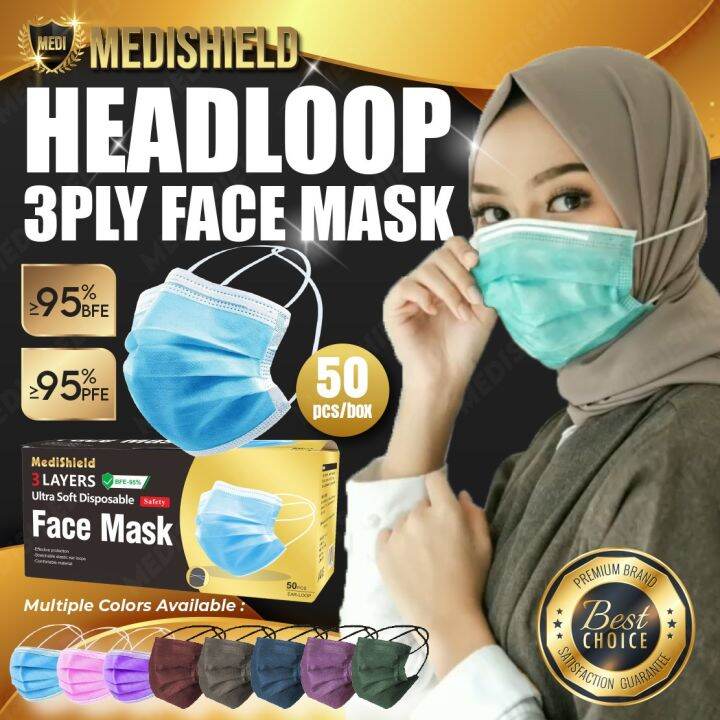 Medishield 50pcs Headloop Disposable Hijab Mask Face Mask BFE 95 50Pcs