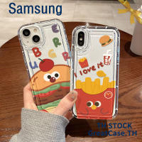 Transparent Cute Animated Burger + Fries Pattern Shockproof  Silicone Airbag Case Compatible for Samsung S21 S22 S23 Ultra A14 A13 A12 A04S A03S A52 A51 A71 A34 A50 A50S A02s A22 A32 A23 A54 A11 Phone Case Air Cushion TPU Protective Cover