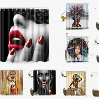 NEWstock❈African Afro Shower Curtain 3D Black Girl Women Art Design Graffiti Bathroom Curtain Waterp