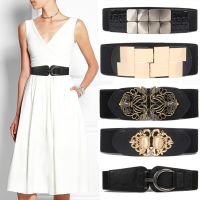 ✈✽ new design waist belts woman Fashion Lady solid Stretch wide cummerbunds alloy buckle Dress Adornment For women black Waistband