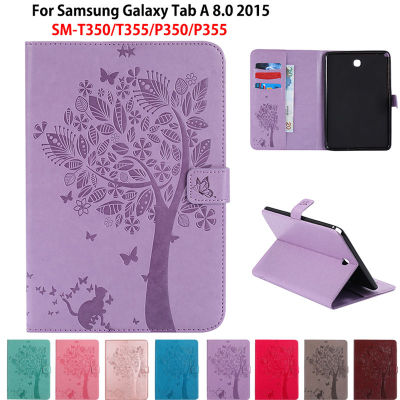 สำหรับSamsung Galaxy Tab A 8.0 2015 SM-T350 SM-T355 SM-P350 SM-P355 T350 T355 P355กรอบแท็บเล็ตแมวลายPUหนังFlip Stand Cover