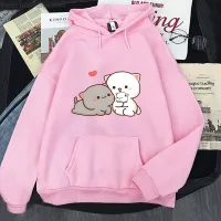 Tudung Kucing Persik Sweter Mode Mochi Lucu Atasan Harajuku Wanita Kucing Persik Pullover Kawaii Ukuran Besar Leher Bulat Y2K Size Xxs-4Xl