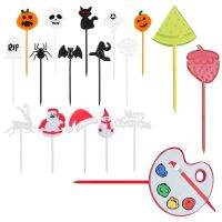 20/25pcs Cartoon Fruit Forks Santa Elk Pumpkin Ghost Christmas Halloween Cake Dessert Toothpick Kinderen Snack Pick Party Decor