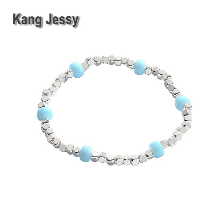kang-jessy-สร้อยข้อมือโลหะลูกปัดสีฟ้าสดใสสไตล์เกาหลีรุ่นใหม่-สร้อยข้อมือสไตล์สาวหวาน