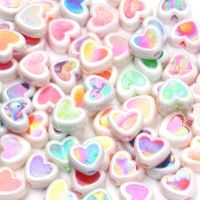 50pcs 8mm Mixed AB Acrylic Spacer Beads Loose Heart Beads For Diy Charm Bracelet Necklace Earrings Jewelry Making Accessories Beads