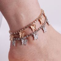 【JH】 Cross-border creative rhinestone butterfly pendant anklet womens popular new shiny diamond foot decoration