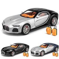 Bugatti รถรถของเล่นเหล็กหล่อแอตแลนติ1/24รถรุ่นคลาสสิกขนาดเล็กดึงกลับเสียงและไฟของขวัญสำหรับเด็กผู้ชาย