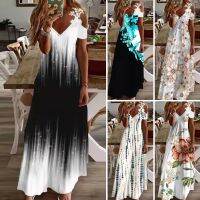 [พร้อม] ชุดเดรสทางการลายดอกไม้พิมพ์ลูกไม้ฤดูร้อนหลวม A-Line Maxi Dress สำหรับจัดเลี้ยง