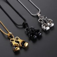 สร้อยโชคเกอร์แฟชั่น Kalung Baja Tahan Karat เงินสีดำมีจี้ถุงมือมวยแฟชั่นสุดเท่ ONTOSTORE90RE8