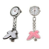 2 Pcs Nurses Clock Heart Rate Monitor Pocket Watch Quartz Butterfly Motive White &amp; Pink