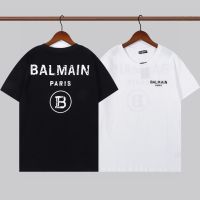 Tide Brand Balman เสื้อยืดแขนสั้นสำหรับผู้ชาย,เสื้อแฟชั่นสไตล์ลำลองทรงหลวมแขนสั้นตัวอักษรปารีสลายกราฟฟิตี BAL-MAIN