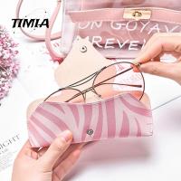 TIMIA แถบลายทาง กระเป๋าแว่นตาหนัง PU พร้อมสายคล้อง ผ้าซับในกำมะหยี่ เล็กๆน้อยๆ สไตล์เกาหลีแบบ บรรจุเครื่องประดับ