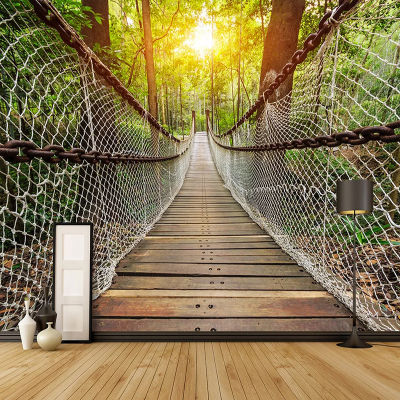 [hot]Photo Wallpaper 3D Stereo Suspension Bridge Forest Landscape Murals Living Room Dining Room Home Decor Creative 3D Wall Painting