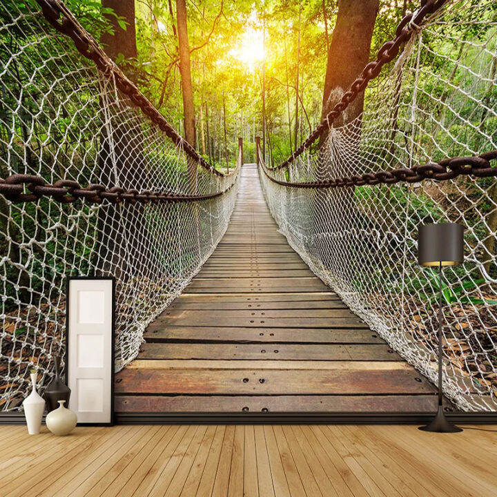 hot-photo-wallpaper-3d-stereo-suspension-bridge-forest-landscape-murals-living-room-dining-room-home-decor-creative-3d-wall-painting