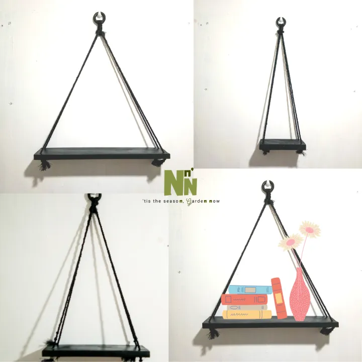 Black Wooden Hanging Shelves Single Layer With Ring Lazada PH