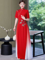 2022แคทวอล์ Cheongsam อารมณ์เครื่องแต่งกายบนเวทีหนุ่มสไตล์ปรับปรุง Aodai ชุดสไตล์จีน