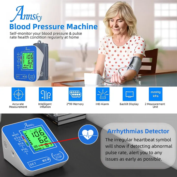 Blood Pressure Monitor for Home Use with Large LCD Display,Annsky Digital Upper  Arm Automatic Measure Blood Pressure and Heart Rate Pulse,2 Sets of User  Memories Black