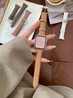 Diamand Lattice Real Leather Strap For Apple Watch 8 7 6 SE 5 4 3 2 Women Small Waist Band For iwatch 49mm 41mm 45mm 38mm 40mm Straps