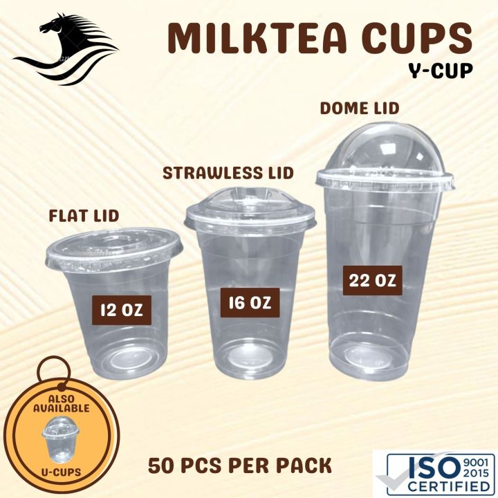 Y Cup Plastic Pp Milk Tea Cups 12oz 16oz 22oz 50pcs Flat Lid Strawless Lid Dome Lid 1854