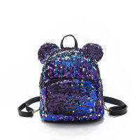 Glitter Women Sequins Backpack Cute Ears Double Shoulder Bag Mini Bling Backpacks Children Girls Sequined Travel Knapsack