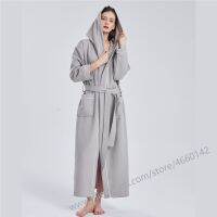 【LZ】◕❃♞  Algodão waffle roupão para mulher primavera verão secagem rápida absorvente com capuz estender longo banho robe feminino vestir para baixo