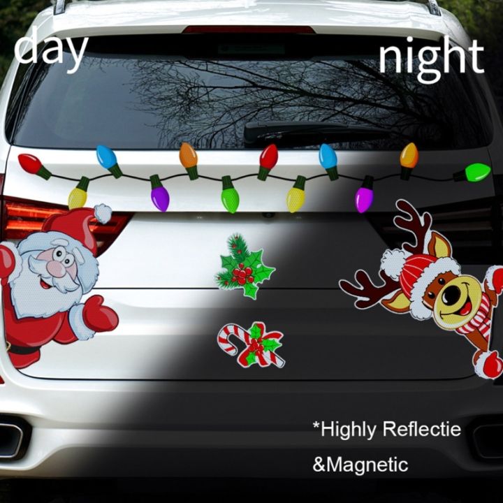 รูปลอกแม่เหล็กสะท้อนแสงสำหรับคริสเตียนหลอดไฟแม่เหล็กสติกเกอร์รถตกแต่งคริสต์มาสสำหรับตกแต่งรถยนต์