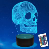 Luz De Noche De Calavera Para Niños,Lámpara De Ilusión 3D,Lámpara De Mesa LED, 16 Colores Que Cambian Con Control Remoto,Regalos De Cumpleaños,Navidad Y Halloween