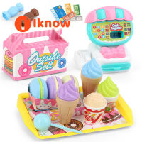 I Know Mini Supermarket Cash Register Family Toy Set 22 Pieces Dessert Fruit Shopping Cart Toys