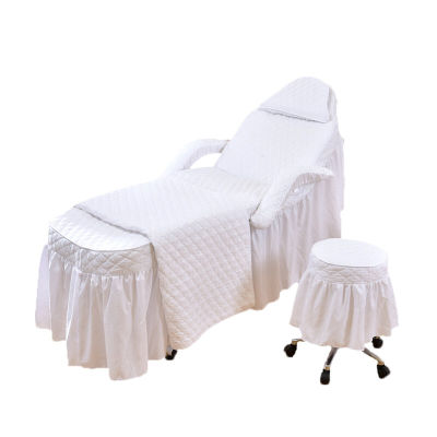ชุดผ้าคลุมเตียง คลุมเตียงนวดหน้า ผ้าปูเตียงคลีนิก สีขาว 1ชุดมี5ชิ้น (มีบริการปักโลโก้)