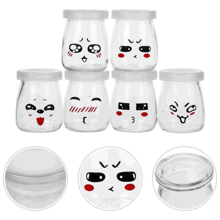 6ชิ้น-jar-เยลลี่ขวดภาชนะใส่โยเกิร์ตโถแยมขนาดเล็กขวดขวดแก้วเล็กที่เก็บฝาแก้วบรรจุภัณฑ์พลาสติก100มล-ทารก