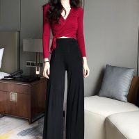 Casual Women Shirt y Slim V-neck Solid Long Sleeve Crop Tops