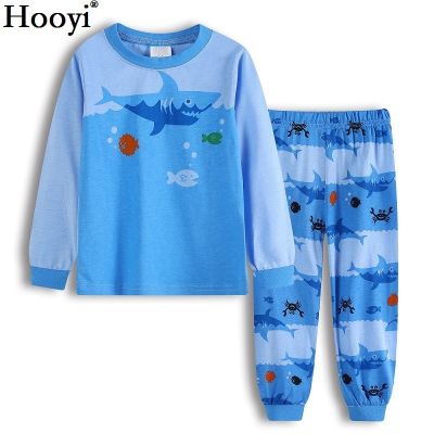 Hooyi Blue Shark Boys Pajamas Clothes Suits Autumn Spring 2 3 4 5 6 7 Year Children Pyjamas Sleep Suit Cotton Baby Girl Pijamas