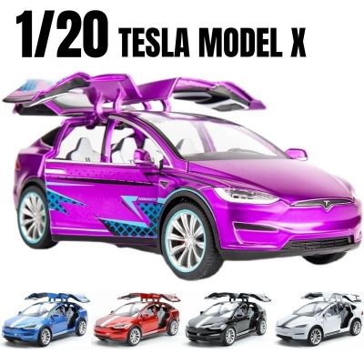 1/20 Tesla Model X Diecast Metal Toy Car 1:20 Miniature Alloy Vehicle Pull Back Sound Light Collection Gift For Boy Children