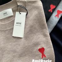 23 New Ami Correct Love Embroidered Letters For Men And Women Round Neck Loose Casual Couple Solid Color Versatile Cardigan