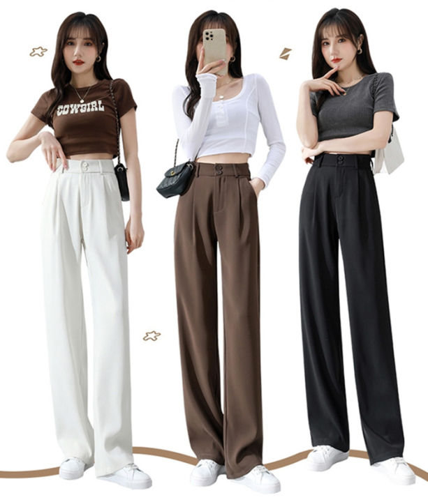 HUILISHI Korean Style Fashion Wide Leg Straight Ladies Suit Pants ...