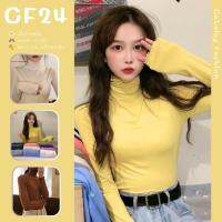 ꕥCatalog Fashionꕥ เสื้อยืดแขนยาวคอเต่า รุ่นขอบเสื้อแต่งขอบหยักสีพื้น 8 สี ผ้านิ่มเด้ง