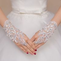 ♀❍▧ White Bridal Lace Gloves Tulle Semi Sheer Wrist Short Wedding for Women Girls Evening Dress Party